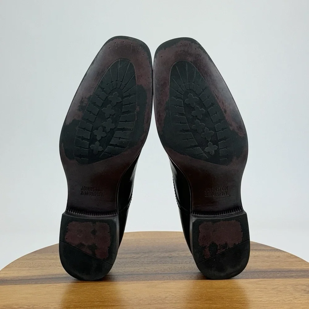 Mens Johnston & Murphy Black Leather Plain Toe Dress Shoes Oxfords Size 11 M GUC
